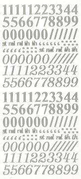 204 Tiny Number Dazzles™ stickers, silver